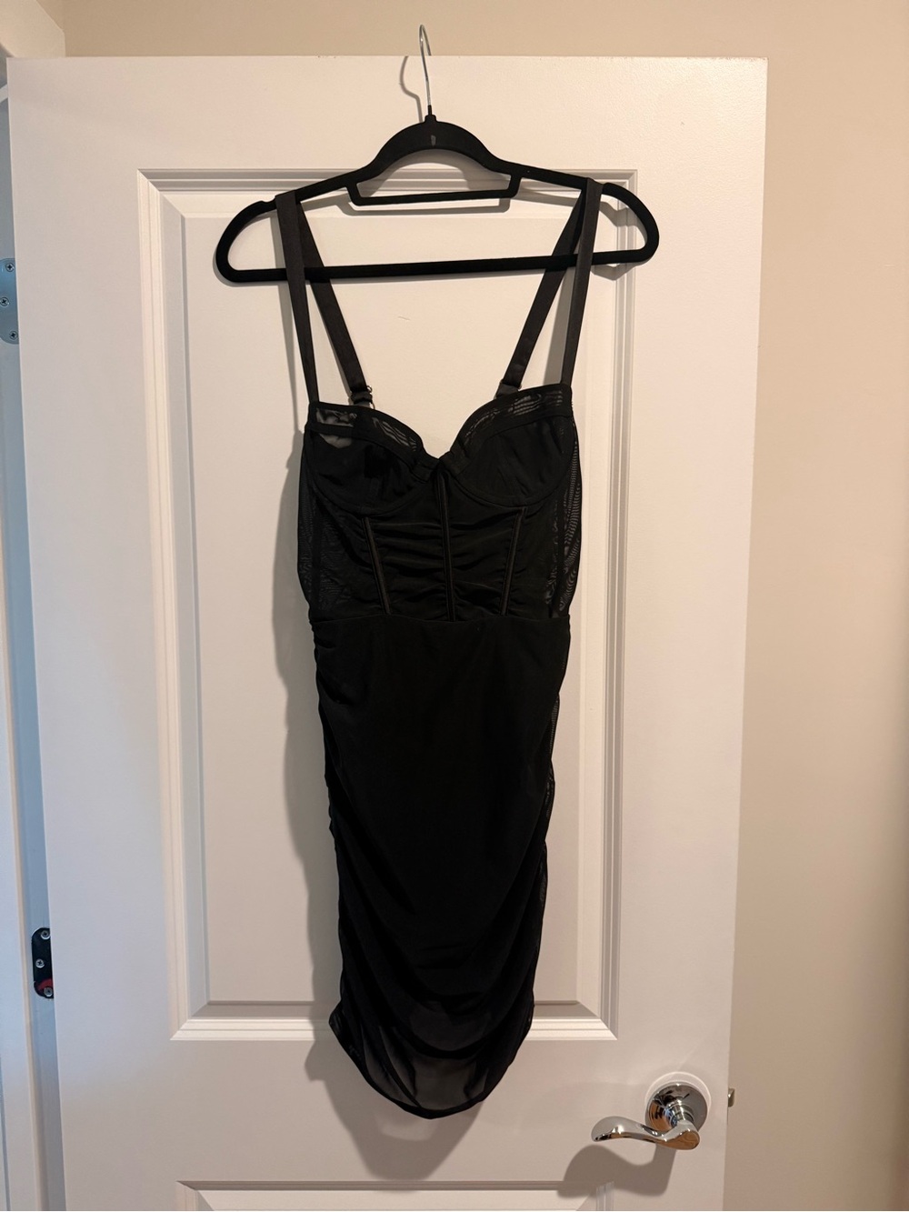 Oh Polly Black Mesh-Trim Bodycon Mini Dress